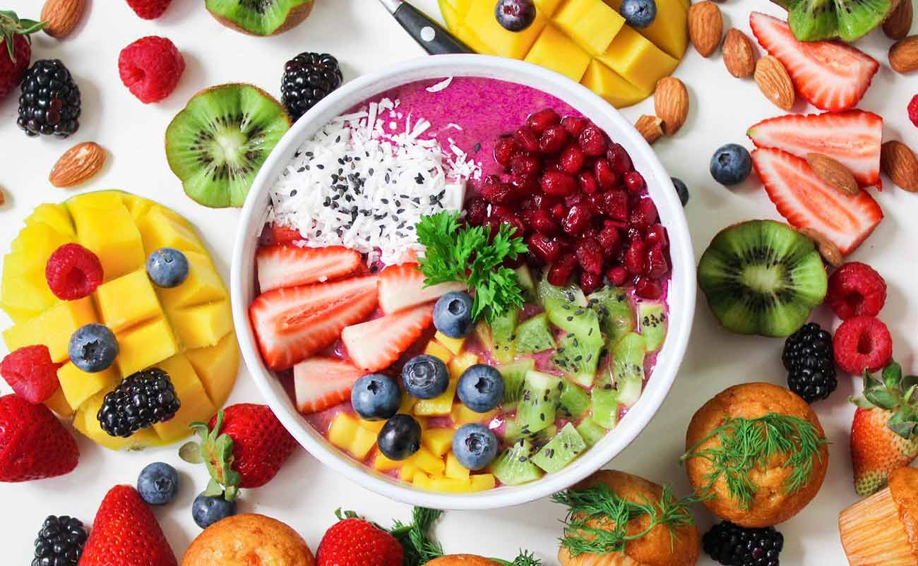 colorful mixed frouite bowl for for meal prep portion control