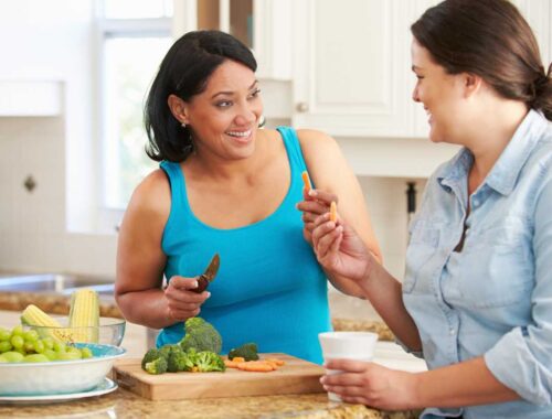 women checking healthy vegetables