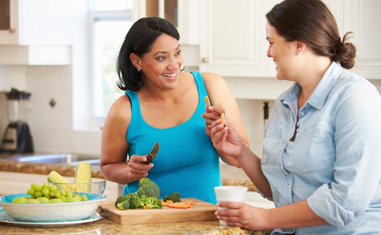 women checking healthy vegetables