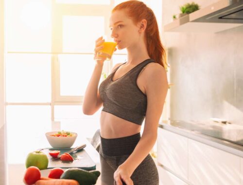 women drinking healthy juice at home