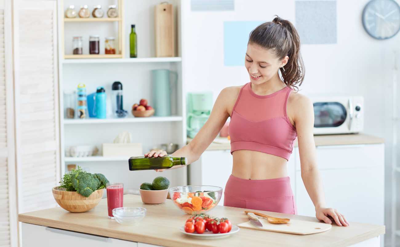 young woman preparing special mediterranean diet meal